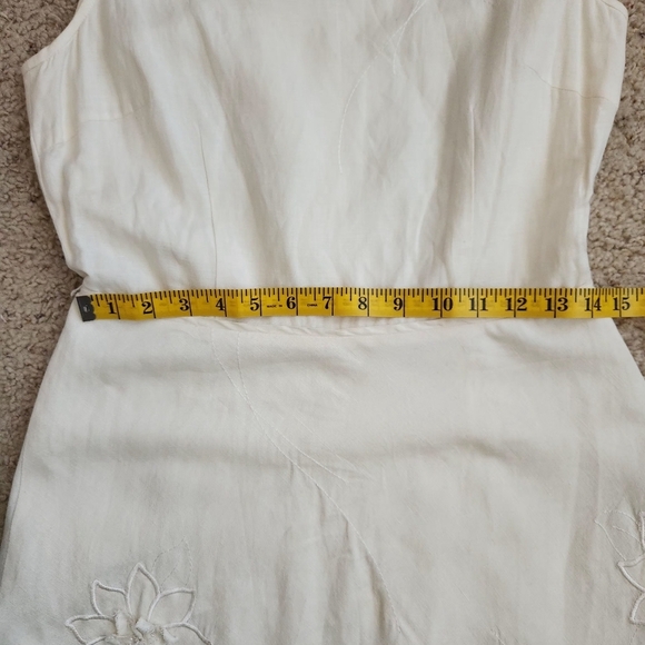 Adrianna Papell Linen Blend Embroidered Floral A Line Ivory Tank Dress Size 6 - Picture 8 of 12